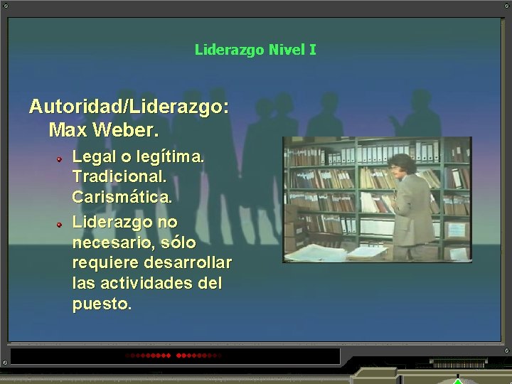 Liderazgo Nivel I Autoridad/Liderazgo: Max Weber. Legal o legítima. Tradicional. Carismática. Liderazgo no necesario,