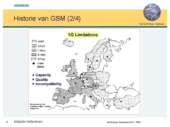 Historie van GSM (2/4) Get a bit more. Siemens. 6 Mobiele Netwerken Siemens Nederland