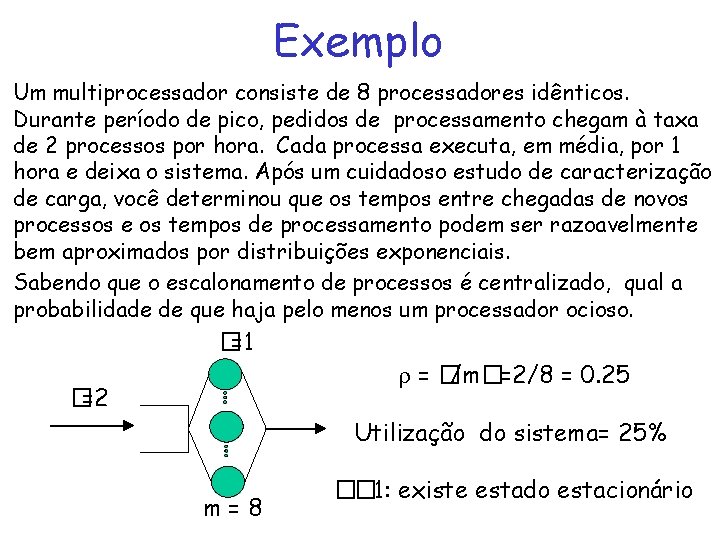 Exemplo Um multiprocessador consiste de 8 processadores idênticos. Durante período de pico, pedidos de