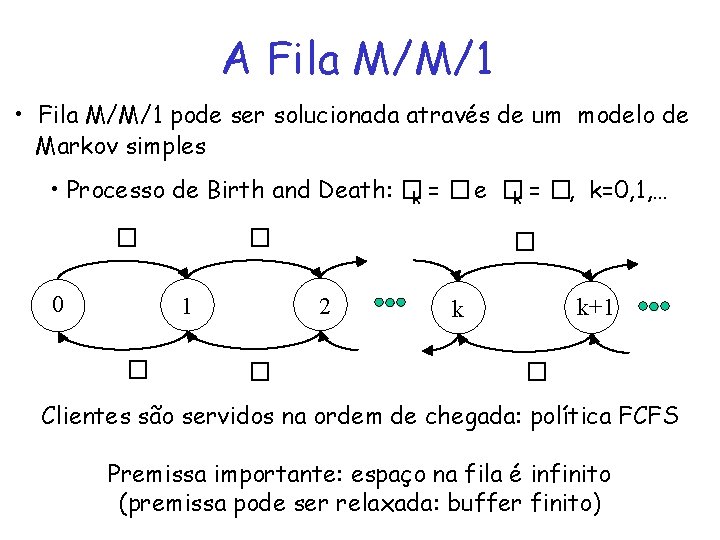A Fila M/M/1 • Fila M/M/1 pode ser solucionada através de um modelo de