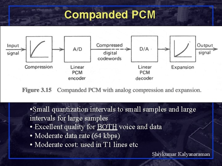 Companded PCM • Small quantization intervals to small samples and large intervals for large