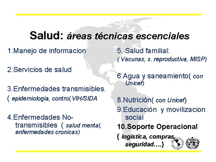 Salud: áreas técnicas escenciales 1. Manejo de informacion 5. Salud familial: ( Vacunas, s.