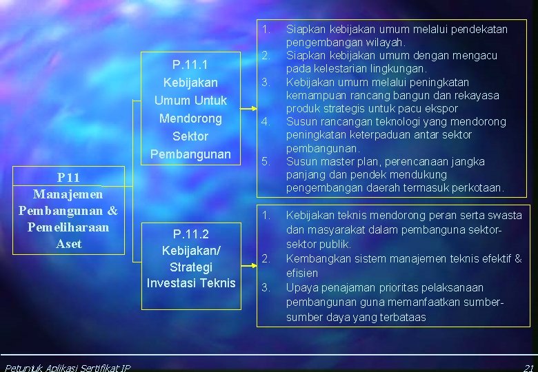 1. P. 11. 1 Kebijakan Umum Untuk Mendorong Sektor Pembangunan P 11 Manajemen Pembangunan