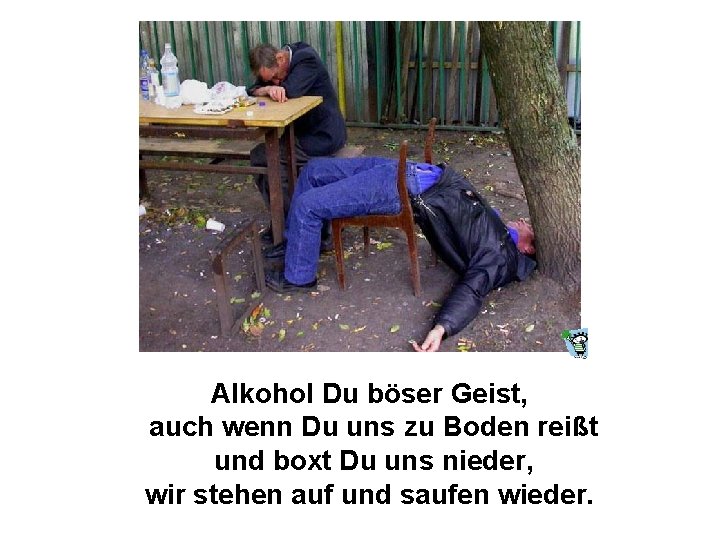 Alkohol Du böser Geist, auch wenn Du uns zu Boden reißt und boxt Du