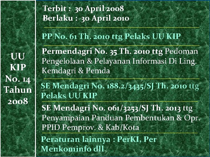 Terbit : 30 April 2008 Berlaku : 30 April 2010 PP No. 61 Th.