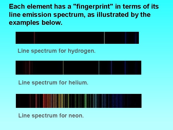 Each element has a "fingerprint" in terms of its line emission spectrum, as illustrated