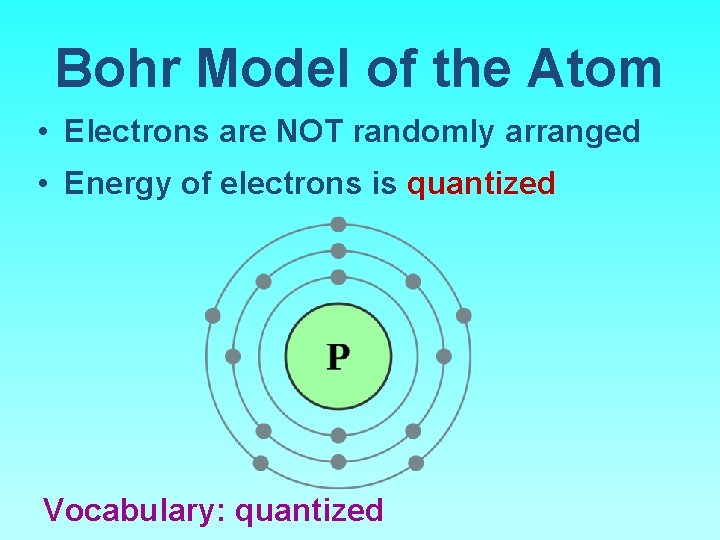 Bohr Model of the Atom • Electrons are NOT randomly arranged • Energy of