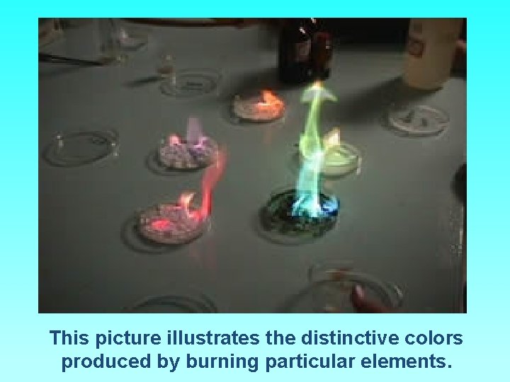 This picture illustrates the distinctive colors produced by burning particular elements. 