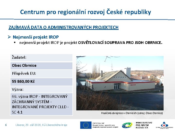 Centrum pro regionální rozvoj České republiky ZAJÍMAVÁ DATA O ADMINISTROVANÝCH PROJEKTECH Ø Nejmenší projekt