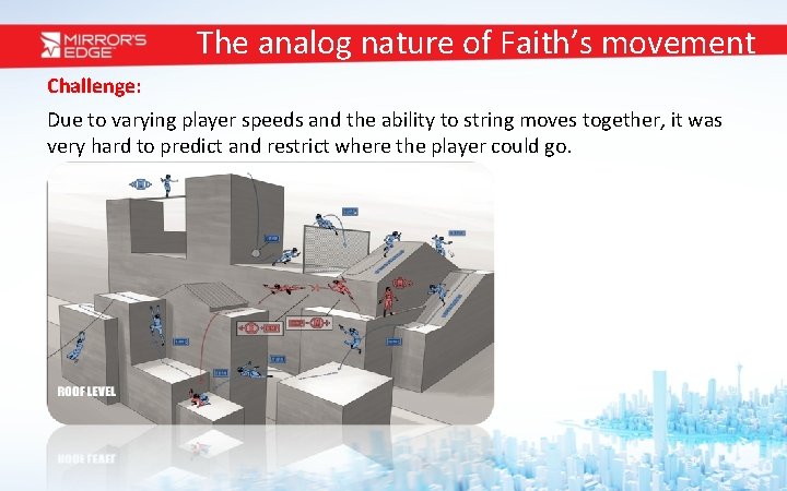 The analog nature of Faith’s movement Challenge: Due to varying player speeds and the