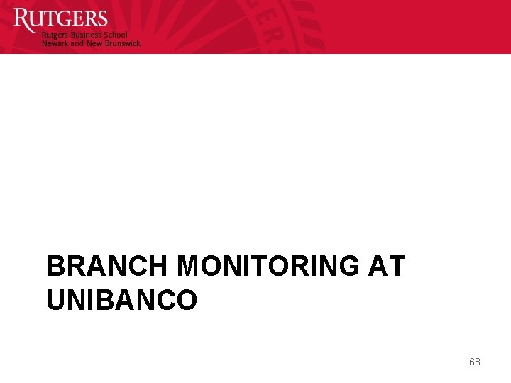 BRANCH MONITORING AT UNIBANCO 68 