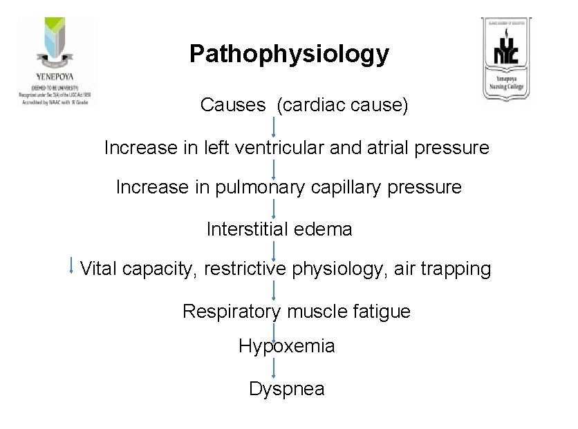 Pathophysiology Causes (cardiac cause) Increase in left ventricular and atrial pressure Increase in pulmonary