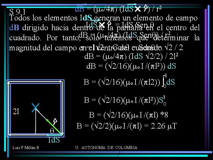 2 ^ d. B = (m o/4 p) (Id. S r) / r S
