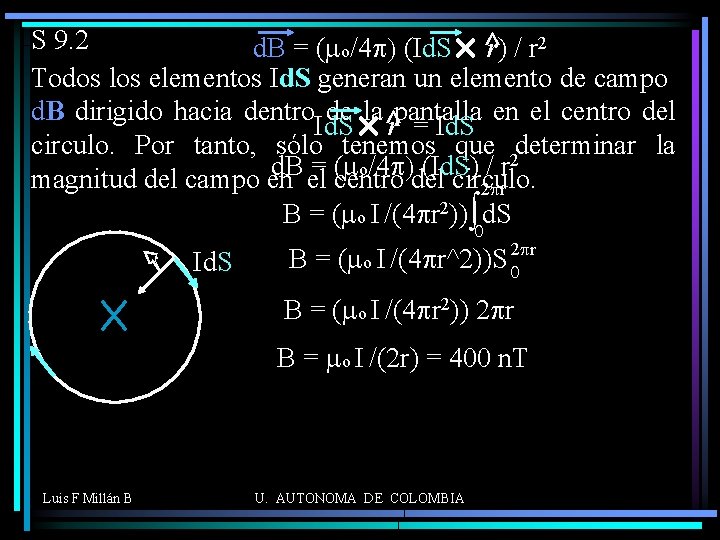 S 9. 2 ^ 2 d. B = (mo/4 p) (Id. S r) /