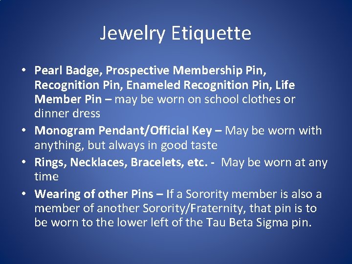 Jewelry Etiquette • Pearl Badge, Prospective Membership Pin, Recognition Pin, Enameled Recognition Pin, Life
