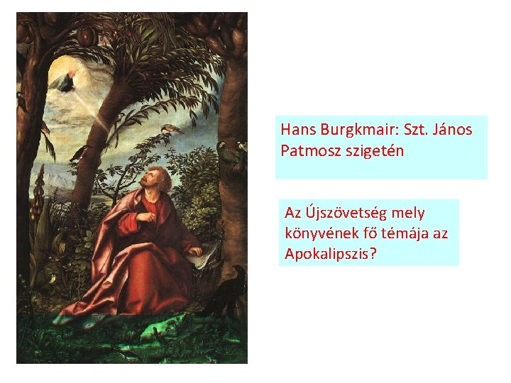 Hans Burgkmair: Szt. János Patmosz szigetén Az Újszövetség mely könyvének fő témája az Apokalipszis?