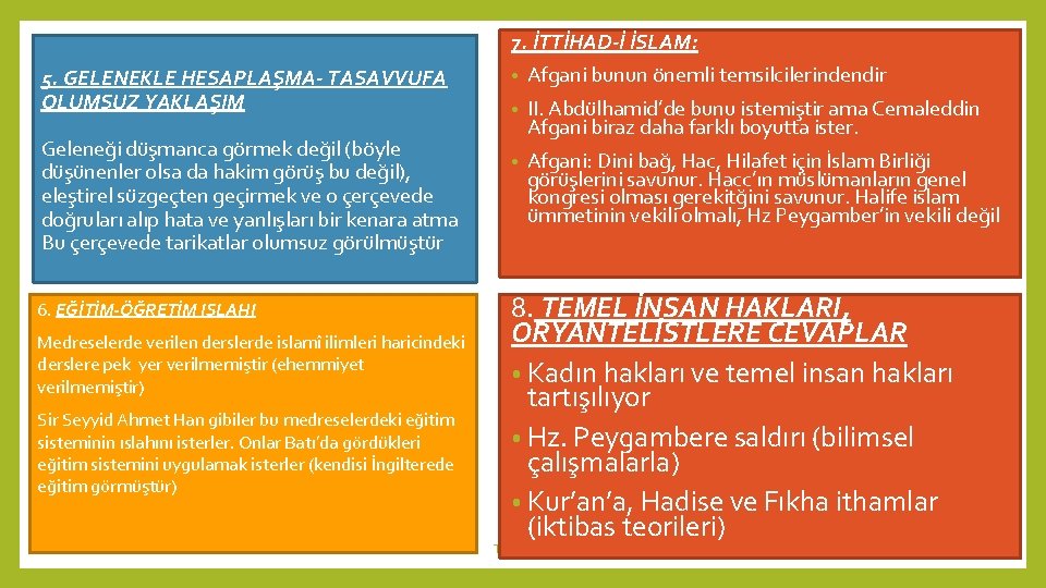 7. İTTİHAD-İ İSLAM: 5. GELENEKLE HESAPLAŞMA- TASAVVUFA OLUMSUZ YAKLAŞIM Geleneği düşmanca görmek değil (böyle