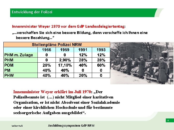 Entwicklung der Polizei Innenminister Weyer 1970 vor dem Gd. P Landesdelegiertentag: „…verschaffen Sie sich