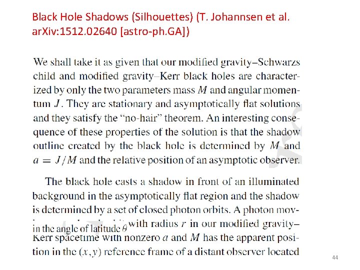 Black Hole Shadows (Silhouettes) (T. Johannsen et al. ar. Xiv: 1512. 02640 [astro-ph. GA])