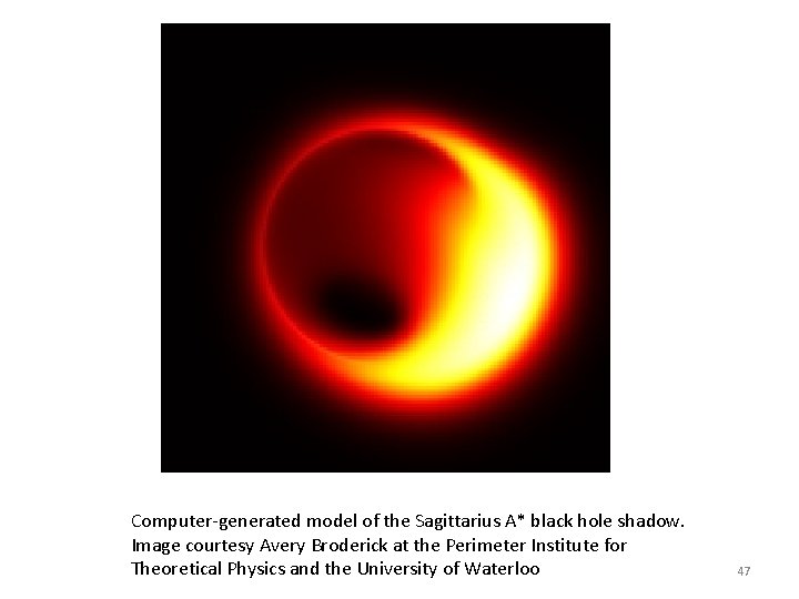 Computer-generated model of the Sagittarius A* black hole shadow. Image courtesy Avery Broderick at
