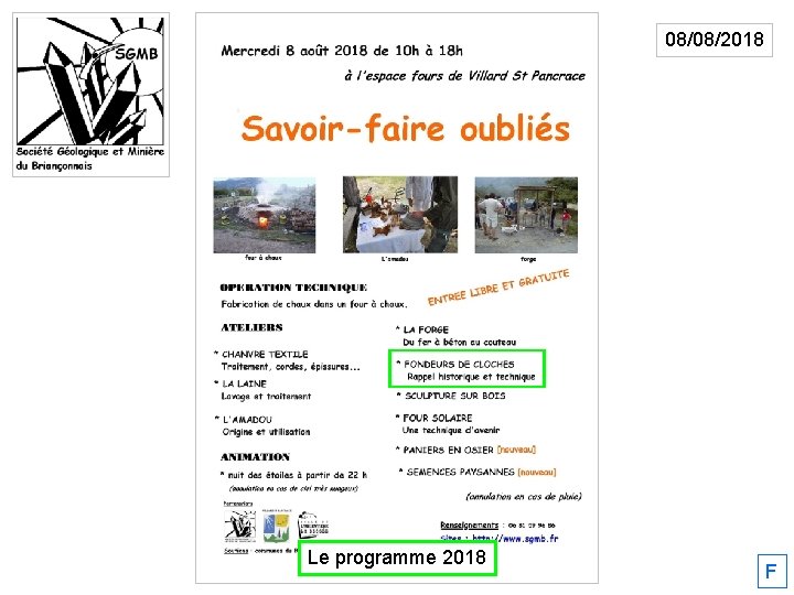 08/08/2018 Le programme 2018 F 