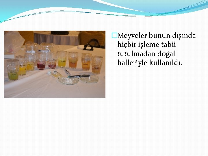 �Meyveler bunun dışında hiçbir işleme tabii tutulmadan doğal halleriyle kullanıldı. 