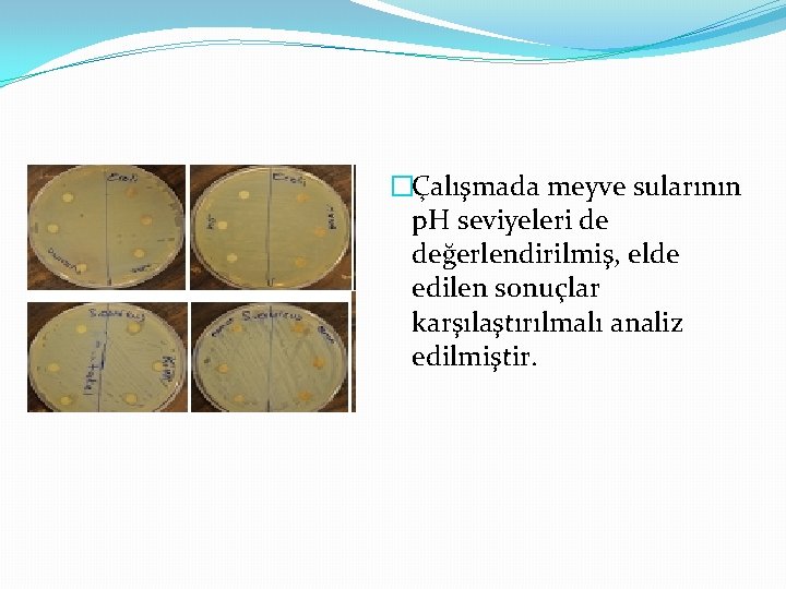 �Çalışmada meyve sularının p. H seviyeleri de değerlendirilmiş, elde edilen sonuçlar karşılaştırılmalı analiz edilmiştir.