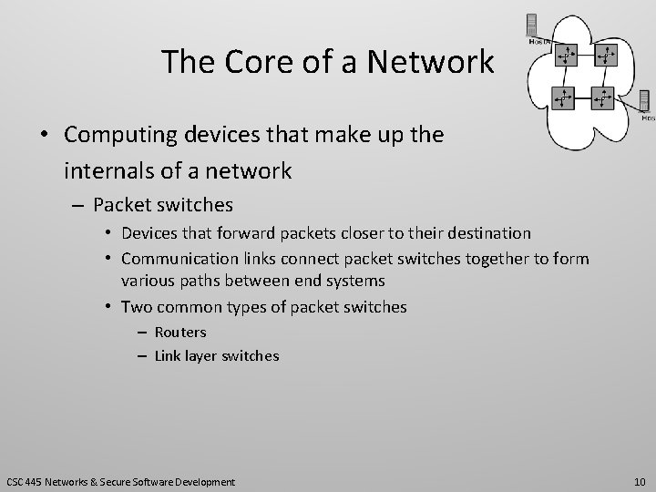 The Core of a Network • Computing devices that make up the internals of