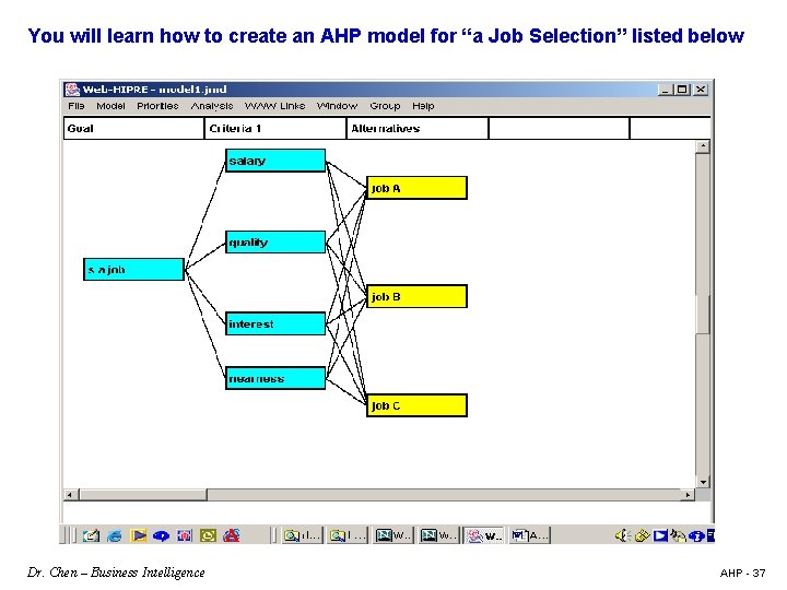 You will learn how to create an AHP model for “a Job Selection” listed