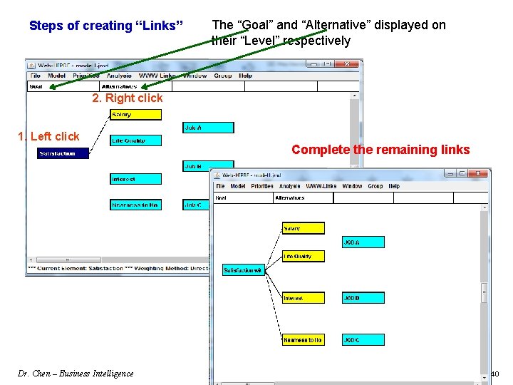 Steps of creating “Links” The “Goal” and “Alternative” displayed on their “Level” respectively 2.