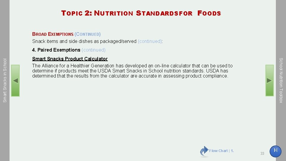 T OPIC 2: N UTRITION S TANDARDS FOR F OODS BROAD EXEMPTIONS (CONTINUED) Snack