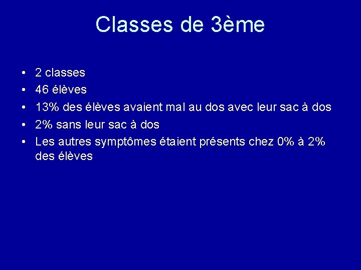 Classes de 3ème • • • 2 classes 46 élèves 13% des élèves avaient