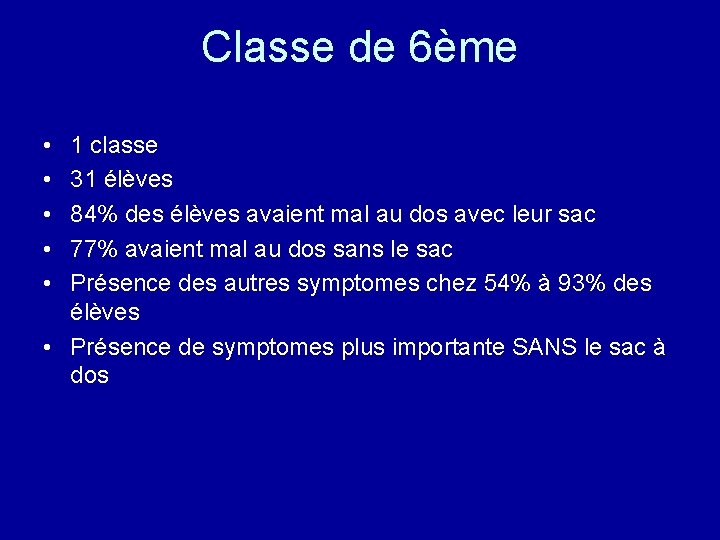 Classe de 6ème • • • 1 classe 31 élèves 84% des élèves avaient