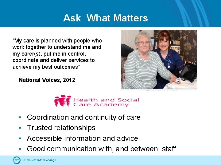 Ask What Matters “My care is planned with people who work together to understand