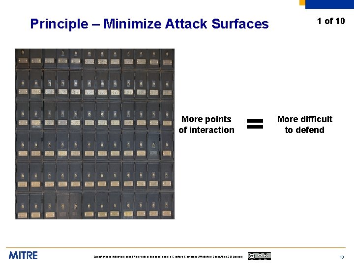 Principle – Minimize Attack Surfaces More points of interaction Except where otherwise noted, this