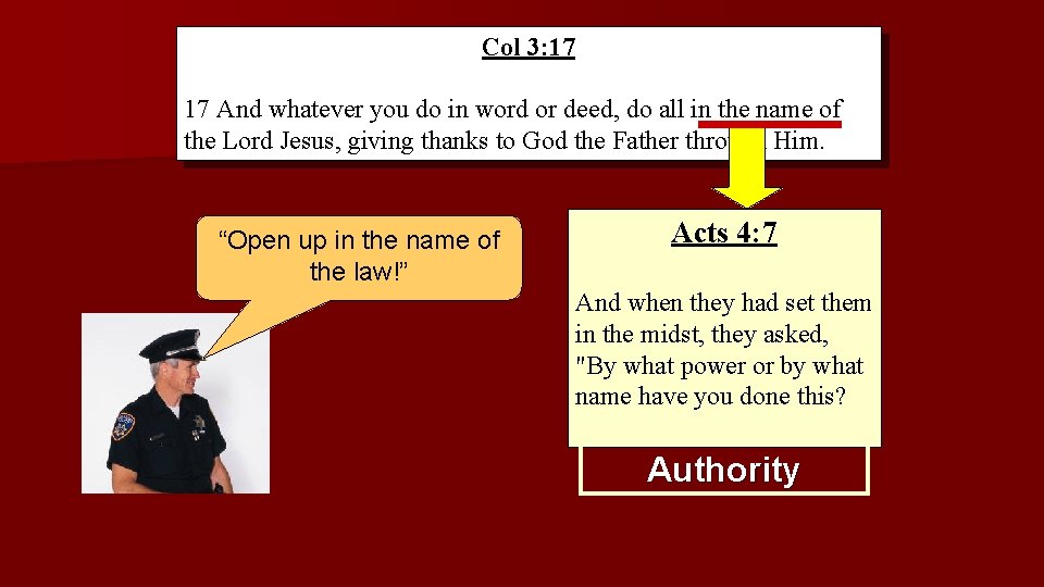 Col 3: 17 17 And whatever you do in word or deed, do all