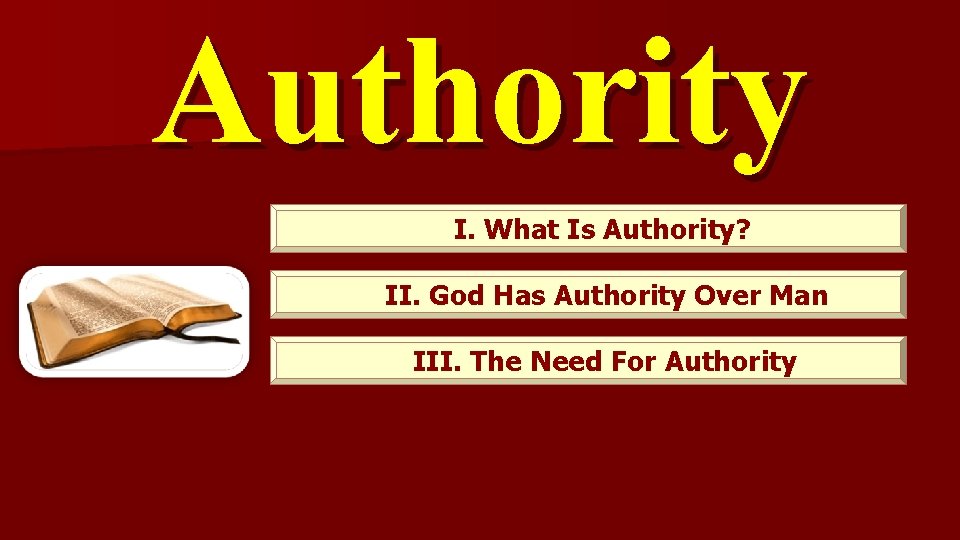 Authority I. What Is Authority? II. God Has Authority Over Man III. The Need