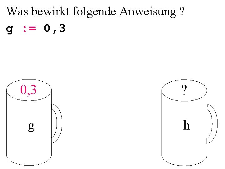 Was bewirkt folgende Anweisung ? g : = 0, 3 ? g h 