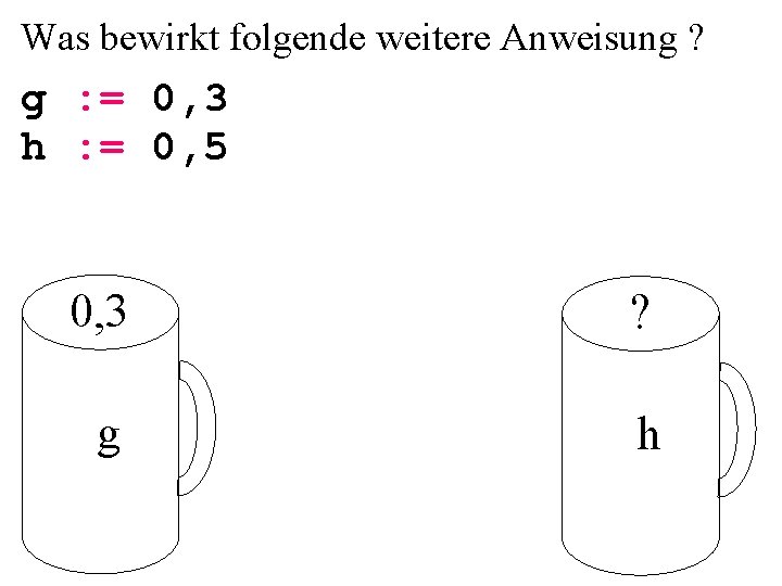 Was bewirkt folgende weitere Anweisung ? g : = 0, 3 h : =