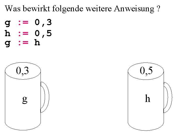 Was bewirkt folgende weitere Anweisung ? g : = 0, 3 h : =