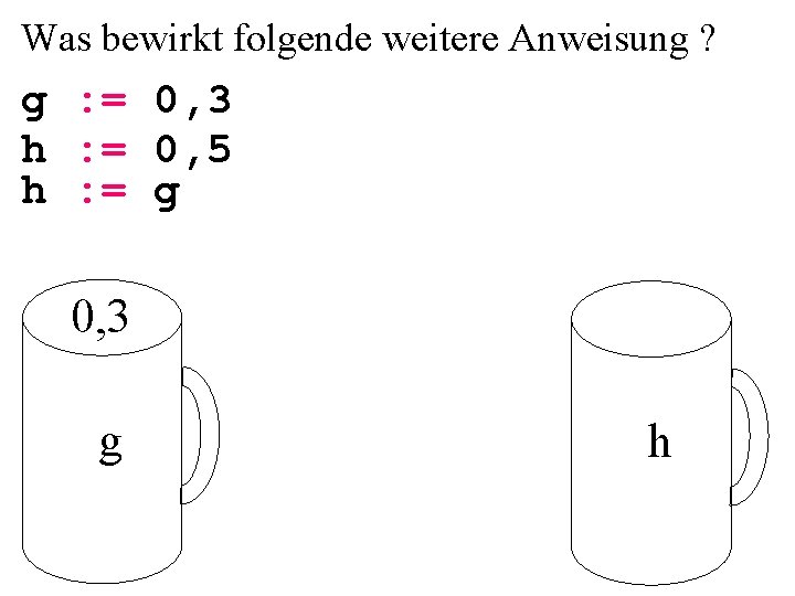 Was bewirkt folgende weitere Anweisung ? g : = 0, 3 h : =