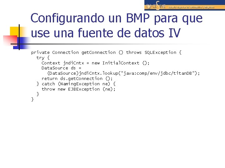 Configurando un BMP para que use una fuente de datos IV private Connection get.