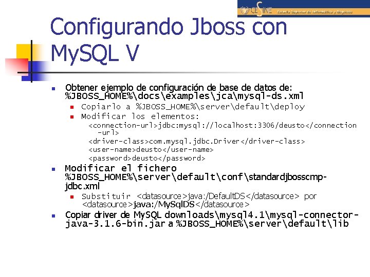 Configurando Jboss con My. SQL V n Obtener ejemplo de configuración de base de