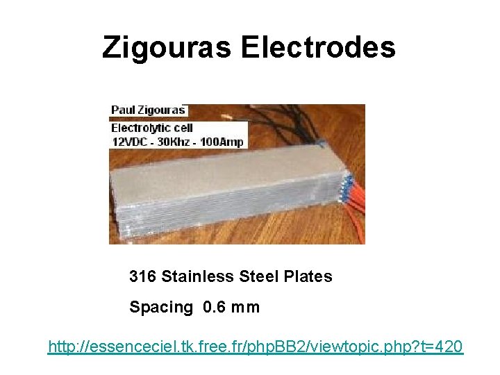 Zigouras Electrodes 316 Stainless Steel Plates Spacing 0. 6 mm http: //essenceciel. tk. free.