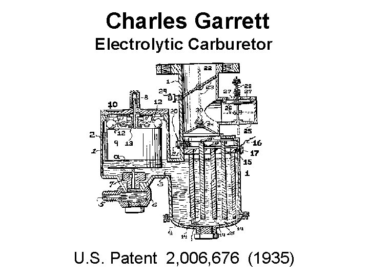 Charles Garrett Electrolytic Carburetor U. S. Patent 2, 006, 676 (1935) 