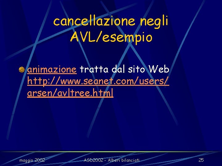 cancellazione negli AVL/esempio animazione tratta dal sito Web http: //www. seanet. com/users/ arsen/avltree. html