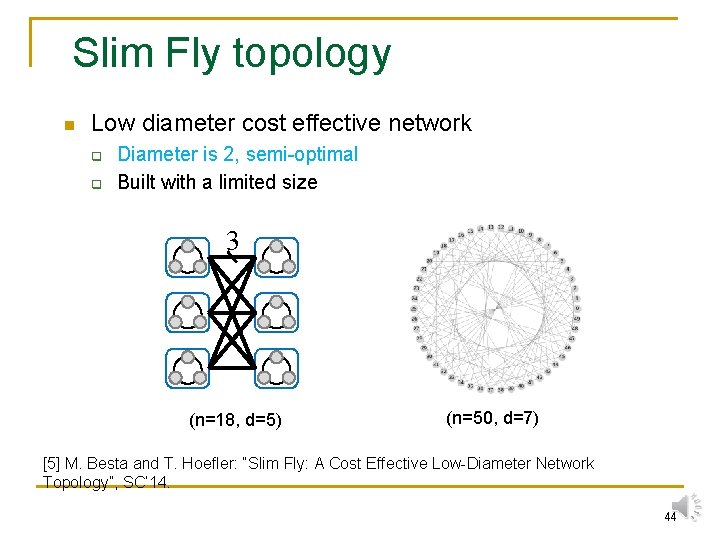 Slim Fly topology n Low diameter cost effective network q q Diameter is 2,