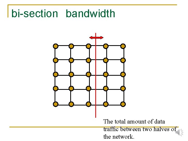 bi-section　bandwidth The total amount of data traffic between two halves of the network. 