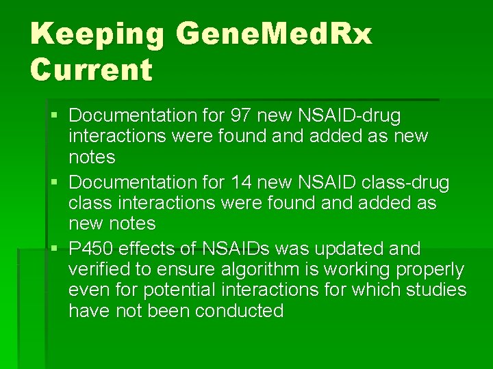 Keeping Gene. Med. Rx Current § Documentation for 97 new NSAID-drug interactions were found